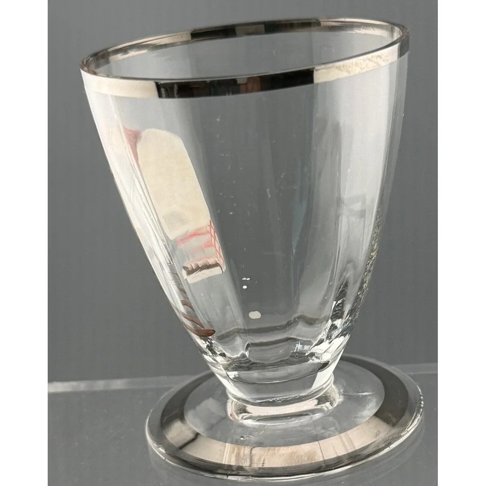 Vintage Hand Painted Golfer Cordial Glasses Pair Silver Rim 2 3/4